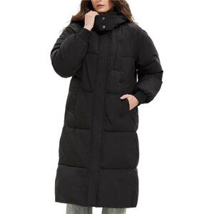 Long Puffer Jacket for Women, Black